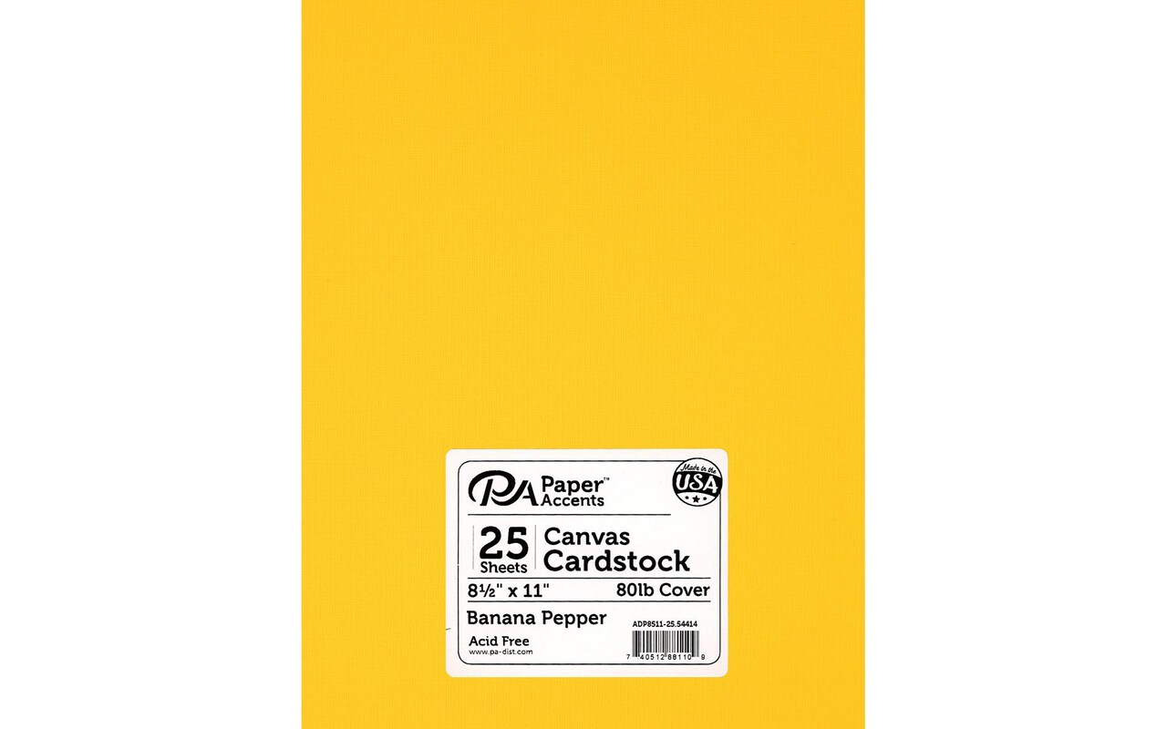 PA Paper Accents Canvas Cardstock 8.5 x 11 Banana Pepper, 80lb colored  cardstock paper for card making, scrapbooking, printing, quilling and  crafts, 25 piece pack